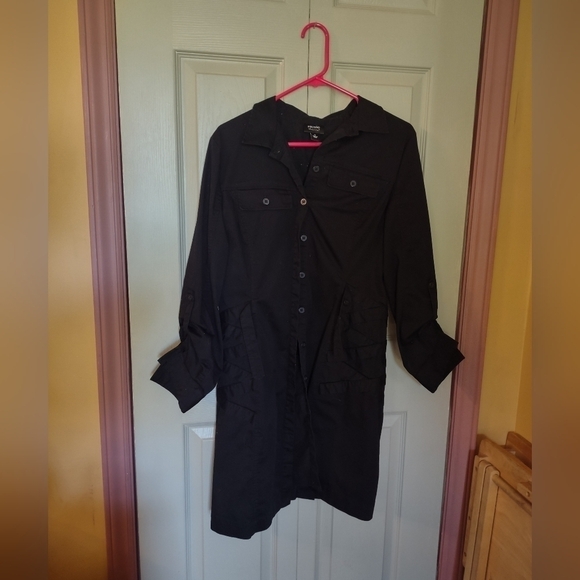 Nicole Miller Tops - Nicole Miller Black Button Up Trench Coat Style Shirt Size 12